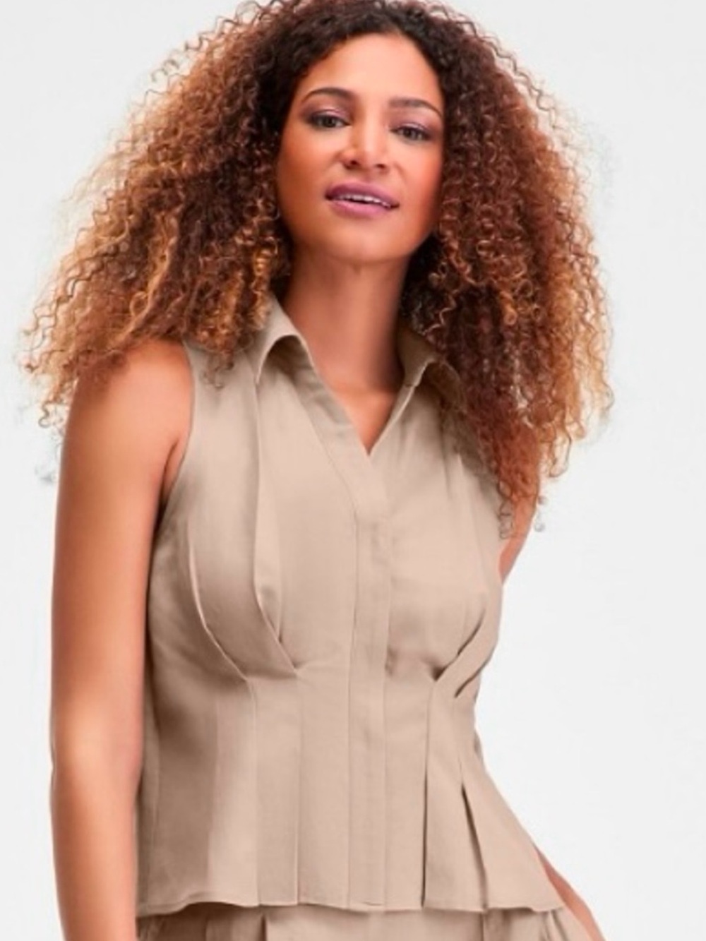 INC International Concepts Women's Sleeveless Collared Linen Button-Down Shirt M